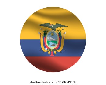 Round and waving with shadow National flag of Republic of Ecuador. original colors and proportion. Simply vector illustration, from countries flag set.