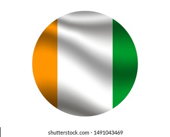 Round and waving with shadow National flag of Republic of Cote Divoire know as ivory coast. original colors and proportion. Simply vector illustration, from countries flag set.