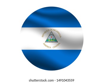 Round and waving with shadow National flag of Republic of Nicaragua . original colors and proportion. Simply vector illustration eps10, from countries flag set.
