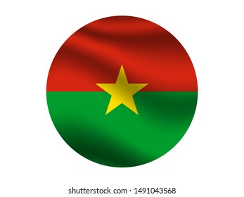 Round and waving with shadow National flag of Burkina Faso. original colors and proportion. Simply vector illustration eps10, from countries flag set.