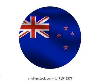 Round and waving with shadow National flag of New Zealand. original colors and proportion. Simply vector illustration eps10, from countries flag set.