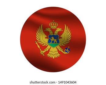 Round and waving with shadow National flag of Montenegro. original colors and proportion. Simply vector illustration eps10, from countries flag set.