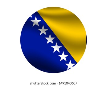 Round and waving with shadow National flag of Bosnia and Herzegovina . original colors and proportion. Simply vector illustration, from countries flag set.