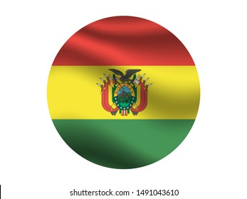 Round and waving with shadow National flag of Plurinational State of Bolivia . original colors and proportion. Simply vector illustration, from countries flag set.
