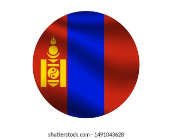 Round and waving with shadow National flag of Mongolia. original colors and proportion. Simply vector illustration eps10, from countries flag set.