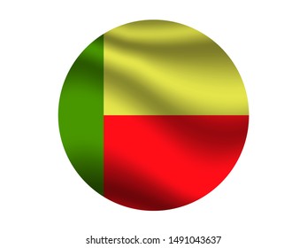 Round and waving with shadow National flag of Republic of Benin. original colors and proportion. Simply vector illustration eps10, from countries flag set.