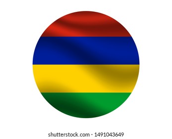 Round and waving with shadow National flag of Republic of Mauritius . original colors and proportion. Simply vector illustration, from countries flag set.