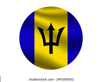Round and waving with shadow National flag of Barbados . original colors and proportion. Simply vector illustration, from countries flag set.