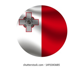 Round and waving with shadow National flag of Republic of Malta. original colors and proportion. Simply vector illustration, from countries flag set.