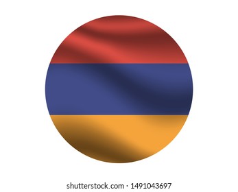 Round and waving with shadow National flag of Republic of Armenia. original colors and proportion. Simply vector illustration, from countries flag set.