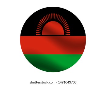 Round and waving with shadow National flag of Republic of Malawi. original colors and proportion. Simply vector illustration eps10, from countries flag set.