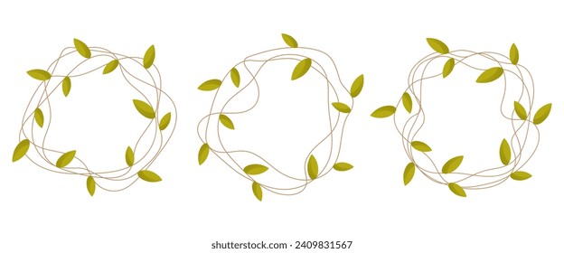Round wavy wreath, highlighter, frame with leaves. 