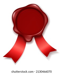Round wax seal template with realistic red ribbon