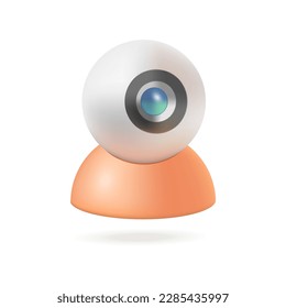 Round web camera for computer or laptop 3D illustration. Drawing of webcam or equipment for video calls or communication in 3D style on white background. Technology, network or Internet, media concept