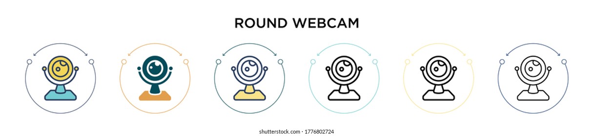 Round webcam icon in filled, thin line, outline and stroke style. Vector illustration of two colored and black round webcam vector icons designs can be used for mobile, ui, web