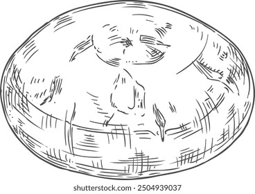Dibujo de pan de trigo redondo. Menú de panadería grabado