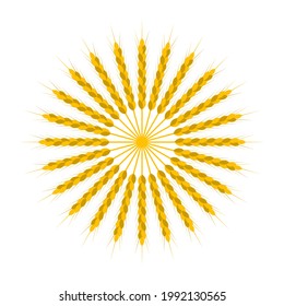 Round wheat wreath and ornament. Design template for packaging, labels, prints and other ideas. Vector illustration and drawing.