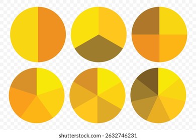 Round wheel divided into segments. Colorful pie and donut chart collection. Pie charts diagram. Segmented circle icons for infographic, data analysis, web design, ui, presentation. Vector illustration