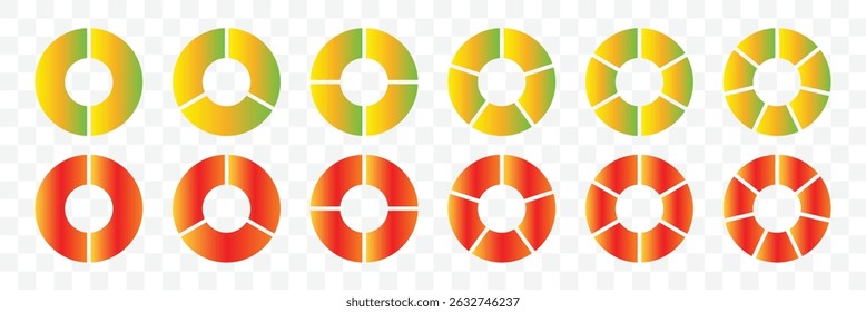 Round wheel divided into segments. Colorful pie and donut chart collection. Pie charts diagram. Segmented circle icons for infographic, data analysis, web design, ui, presentation. Vector illustration