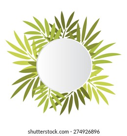 Round white banner with palm green leaves