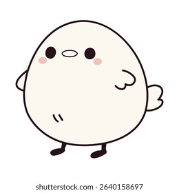 Round white bird character with tiny wings and minimalist kawaii design