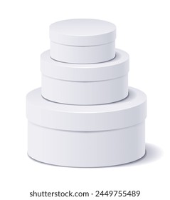 Round white boxes one on one. Tube packaging pyramid vector illustration