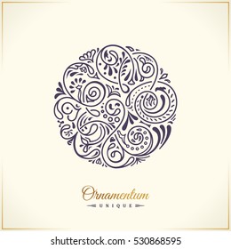 Round white calligraphic royal emblem. Vector floral symbol for cafe, restaurant, shop, print, stamp. Logo design template label for coffee, tea, business card. Isolated ornament