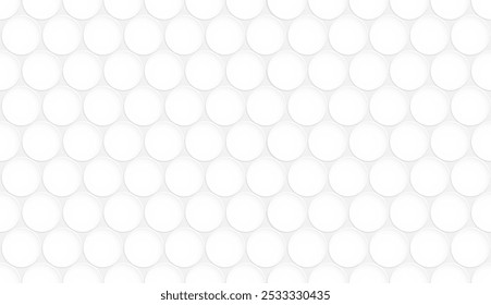 Round white colored tile plastic buttons with gray base material. Protective synthetic polymer with shock absorbing coating copy space for design of web pages and interface. 3D vector background