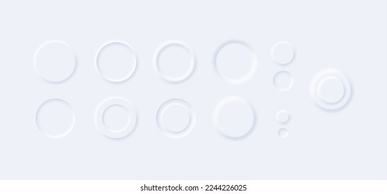 Round white convex neumorphism buttons of collection of template mockup element ui, switch menu geometric interface illustration