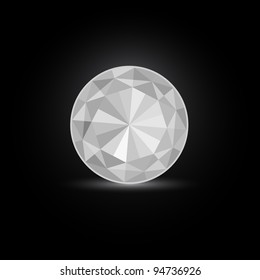 Round White Diamond Stone  on Black Background. Vector Illustration EPS8