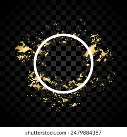 Round white frame border with golden grunge brush strokes. Golden abstract decoration design. Vector illustration
