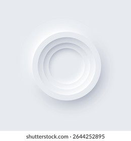 Round white frame isolated on light background. Neumorphism UI. Circle white ring button with shadow effect. Modern abstract futuristic geometric vector illustration.