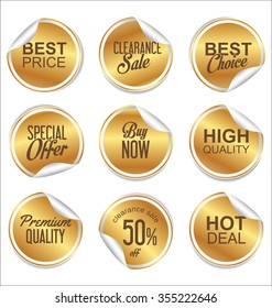 Round white and gold paper sale sticker collection 