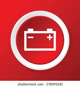 Round white icon with image of accumulator, on red background