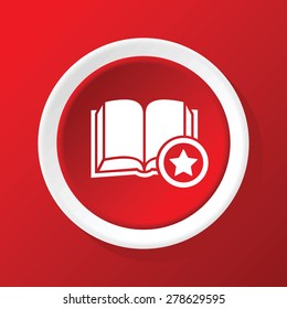 Round white icon with image of book and star, on red background