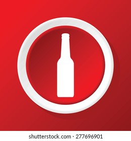 Round white icon with image of bottle, on red background