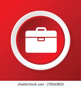Round white icon with image of briefcase, on red background