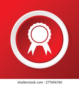Round white icon with image of certificate seal, on red background