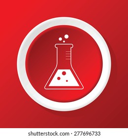 Round white icon with image of conical flask, on red background