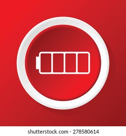 Round white icon with image of discharged battery, on red background