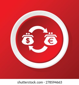 Round white icon with image of dollar-euro exchange, on red background