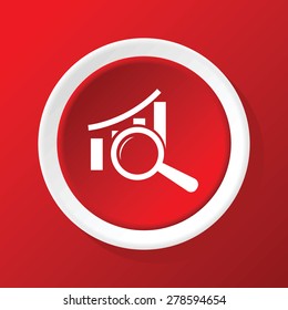 Round white icon with image of financial graphic under loupe, on red background