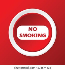 Round white icon with image of plate with text NO SMOKING, on red background