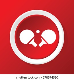 Round white icon with image of table tennis rackets and ball, on red background