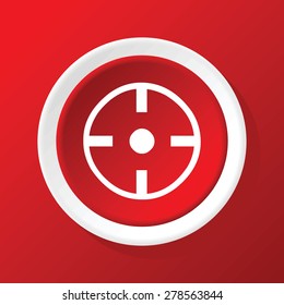Round white icon with image of target, on red background