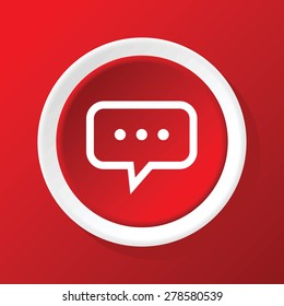 Round white icon with image of text bubble with dots, on red background