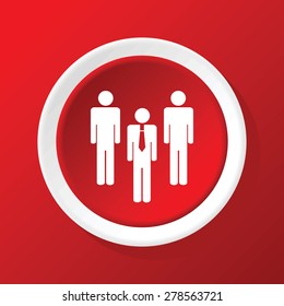 Round white icon with image of three man group, on red background