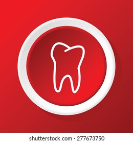 Round white icon with image of tooth, on red background