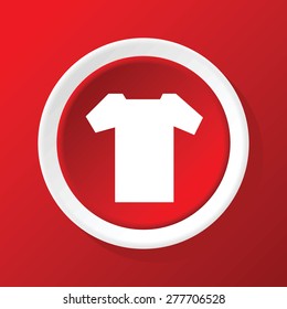 Round white icon with image of T-shirt, on red background