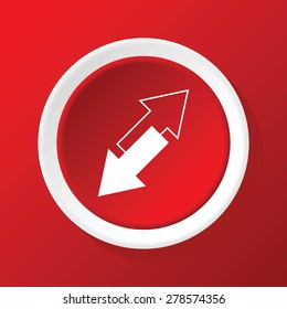 Round white icon with image of two tilted opposite arrows, on red background
